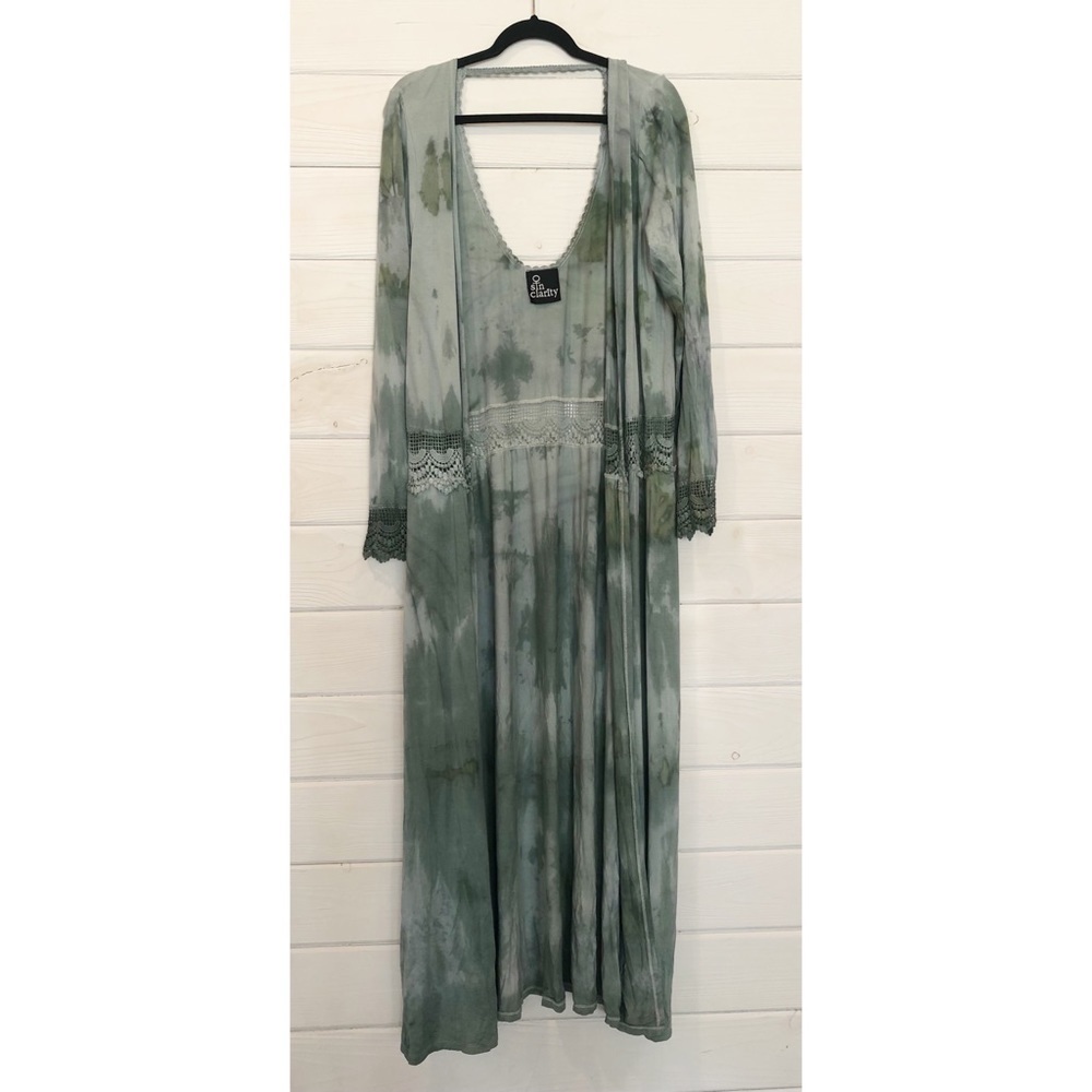 Sin Clarity Rayon Tie Dye Maxi Long Sleeve Cardigan, Crochet